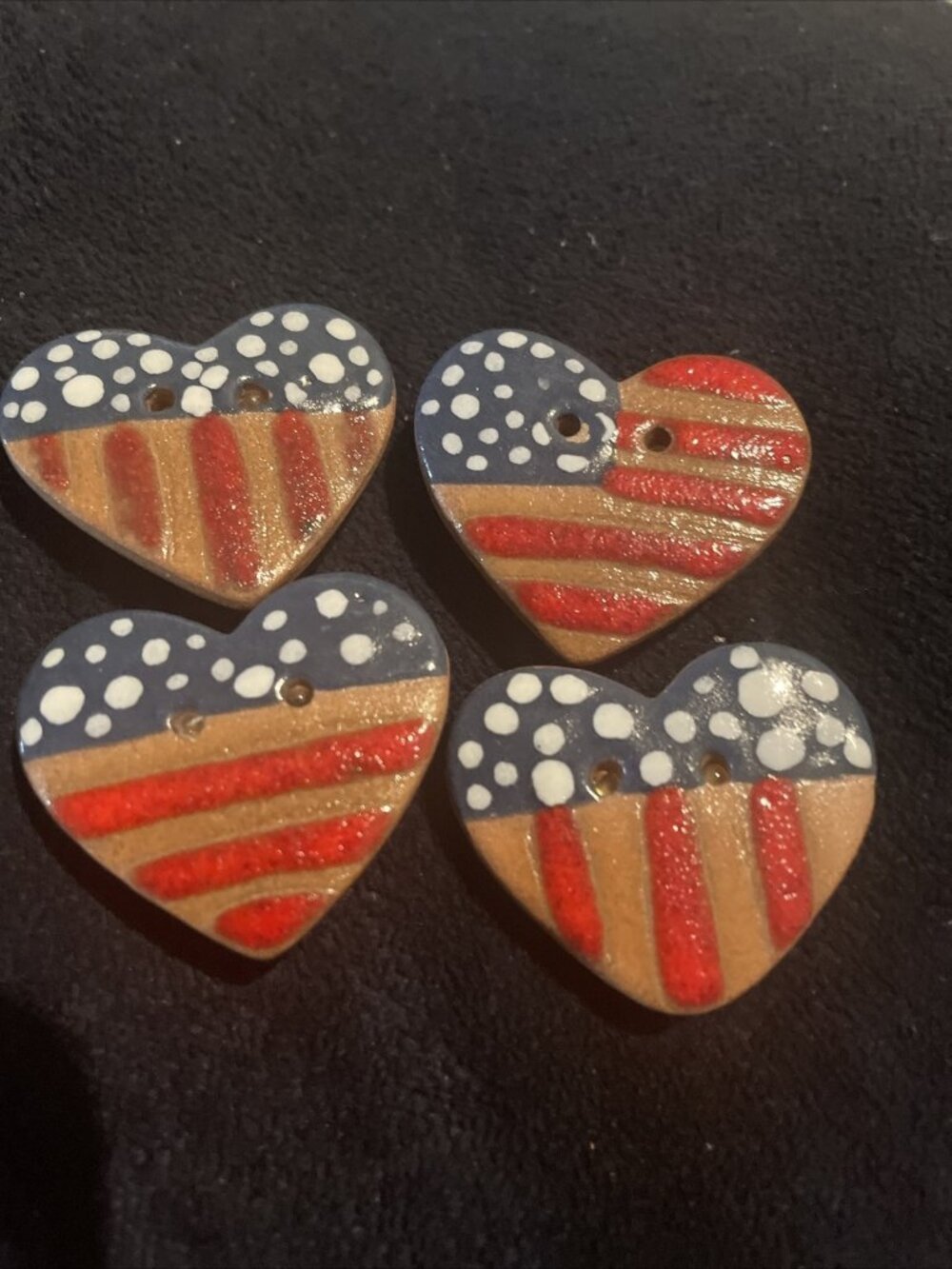 Heart Shaped Hand Painted Flag Patriotic Button Covers (4)